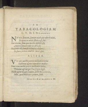 In Tabacologiam C. V. D. I. Neandri.