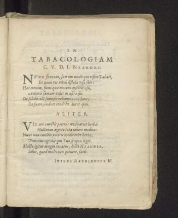 In Tabacologiam C. V. D. I. Neandri.