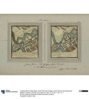Berlin. Zwei Pläne des Heiligen Geist Viertel an der Spandauer Straße in Jahren 1700 und 1720