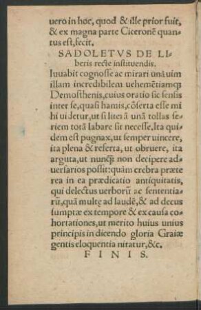 Sadoletus De Liberis recte instituendis.