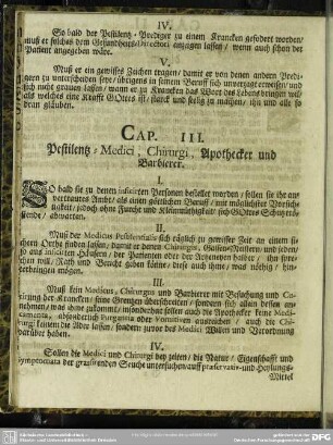 Cap. III. Pestilentz-Medici, Chirurgi, Apothecker und Barbierer