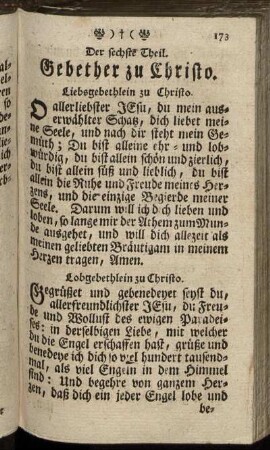 Der sechste Theil. Gebether zu Christo
