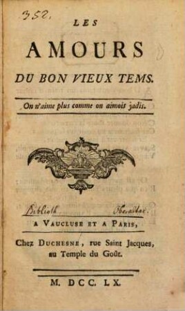 Les Amours du bon vieux tems