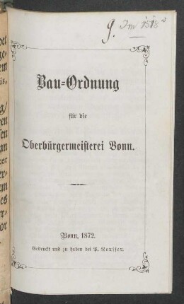 Bau-Ordnung für die Oberbürgermeisterei Bonn