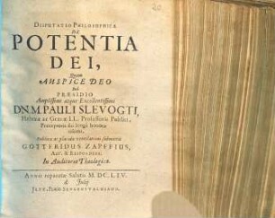 Disputatio Philosophica De Potentia Dei