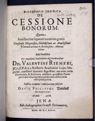 Disputatio Iuridica De Cessione Bonorum