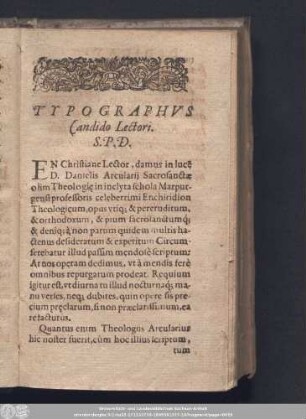 Typographus Candido Lectori. S.P.D.