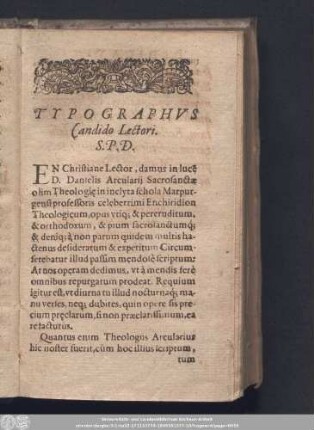 Typographus Candido Lectori. S.P.D.