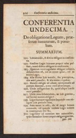 Conferentia Undecima. De obligatione Legum, praesertim humanarum, & poenalium