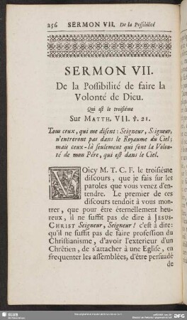 Sermon VII. De la Possibilite de faire la Volonte de Dieu
