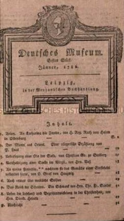 Deutsches Museum. 1. Band. 1.-6. Stück (Januar-Juni) 1786