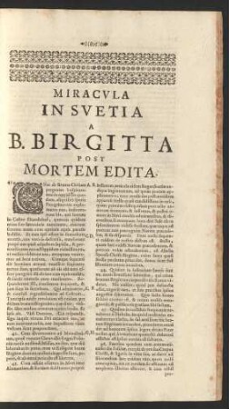 Miracula In Svetia A B. Birgitta Post Mortem Edita.