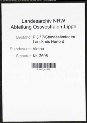 Heiratsregister Standesamt Vlotho