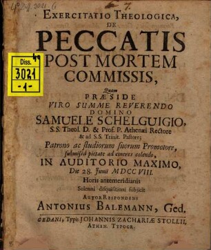 Exercitatio de peccatis post mortem commissis