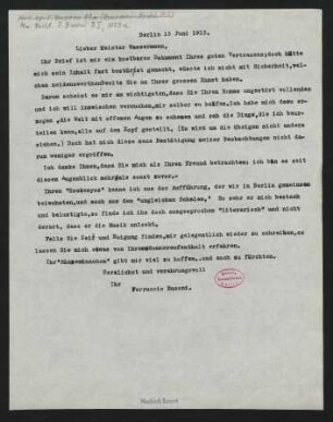 Brief an Jakob Wassermann : 13.06.1913