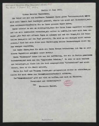Brief an Jakob Wassermann : 13.06.1913