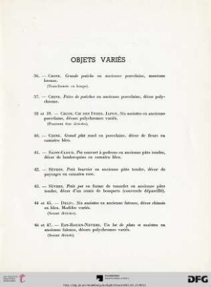 Objets Variés (Nr. 36-98)