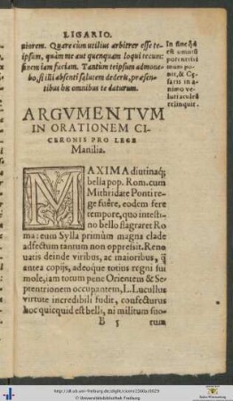 Argumentum In Orationem Ciceronis Pro Lege Manilia