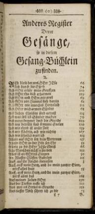 Anderes Register Derer Gesänge, so in diesem Gesang-Büchlein zu finden.