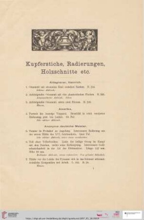 Kupferstiche, Radierungen, Holzschnitte etc (Nr. 1 - 589)