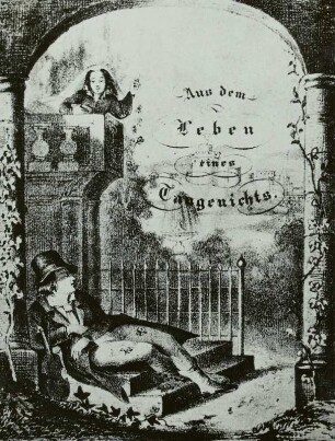 Umschlagtitel zu Eichendorffs Novelle "Aus dem Leben eines Taugenichts" (2. Auflage)