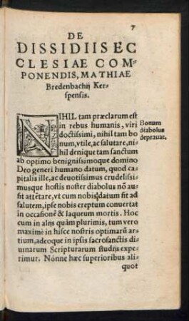 De Dissidiis Ecclesia Commponendis, Mathiae Bredenbachii Kerspensis.