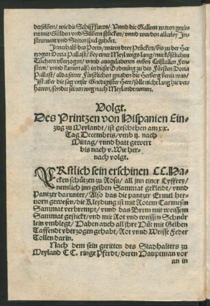 Volgt. Des Printzen von Hispanien Einzug zu Meylandt/ ...