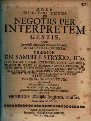 Disputatio Iuridica De Negotiis Per Interpretem Gestis