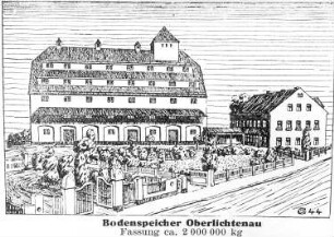 Oberlichtenau. Bodenspeicher Oberlichtenau (von der Mühlenbauanstalt Gebr. Jehmlich, Nossen), aus: Die Mühle vom 21.6.1928
