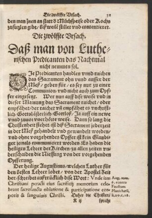 Die zwölffte Ursach. Daß man von Lutherischen Predicanten das Nachtmal nicht nemmen sol.