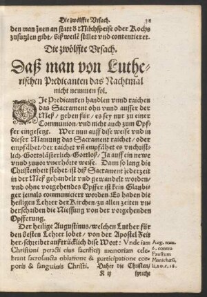 Die zwölffte Ursach. Daß man von Lutherischen Predicanten das Nachtmal nicht nemmen sol.