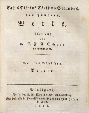 Caius Plinius Cäcilius Secundus, des Jüngern Werke, 3. Briefe