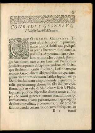 Conradus Gesnerus, Philosophus et Medicus.
