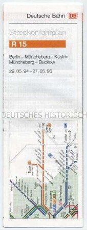 Fahrplan der Deutschen Bahn für die Strecke Berlin - Müncheberg - Küstrin im Winterhalbjahr 1994/95