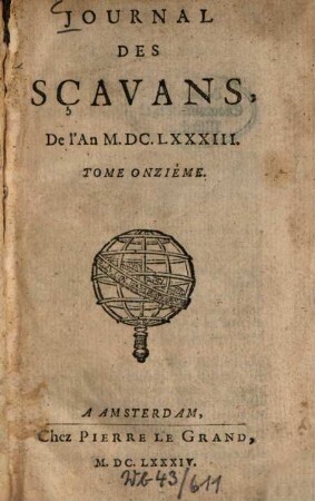 Journal des sçavans. 1683 = T. 11 (1684)