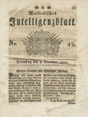 No. 49, Dienstag den 9. December 1800