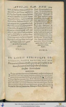 DE LIBRIS UTRIUSQUE TESTAMENTI PARTIM REIECTIS, partim apocryphis Erasmo Roterodamo interprete