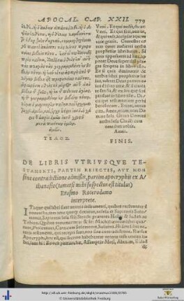 DE LIBRIS UTRIUSQUE TESTAMENTI PARTIM REIECTIS, partim apocryphis Erasmo Roterodamo interprete