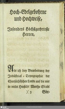 Hoch-Edelgebohrne und Hochweise, Insonders Höchstgeehrteste Herren