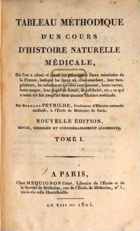 Tableau methodique d'un cours d'histoire naturelle medicale, 1