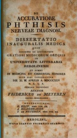De accuratiore phthisis nerveae diagnosi : Diss. inaug. med.