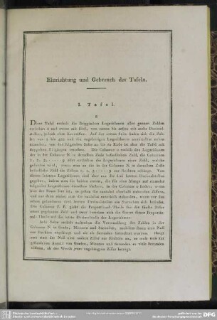 Einrichtung und Gebrauch der Tafeln