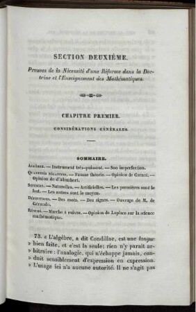 Section Deuxième. Preuves de la Nécessité d'une Réforme dans la Doctrine et l'Enseignement des Mathématiques.