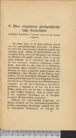 II. Über eingeboren gleichgeschlechtliche Frauenliebe (weiblicher Uranismus, Paradoxia homosexualis uranica muliebris)