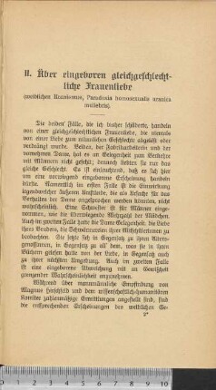 II. Über eingeboren gleichgeschlechtliche Frauenliebe (weiblicher Uranismus, Paradoxia homosexualis uranica muliebris)