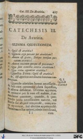 Catechesis III. De Avaritia.
