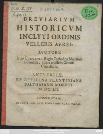 Breviarium Historicum Inclyti Ordinis Velleris Aurei