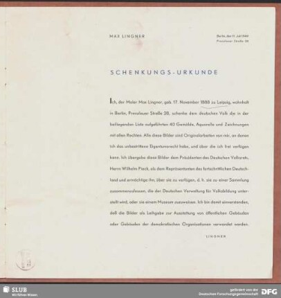 Schenkungs-Urkunde