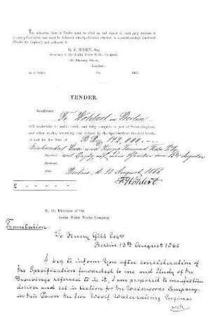 Tender [handschriftlich verfasstes Angebot ; Translation]