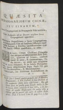 Quaesita missionariorum Chinae, seu sinarum, ...